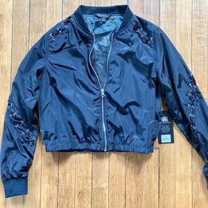 ROCK & REPUBLIC zip bomber with lacing detail